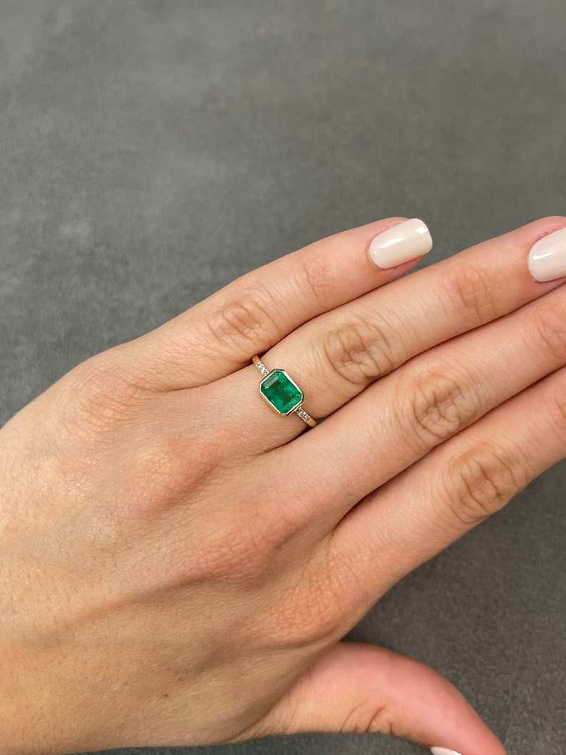 1.15tcw Natural Emerald Cut Diamond Ring with Accent Bezel Setting in 14K Gold - Perfect for Engagement, Wedding, Anniversary & Special Occasions
