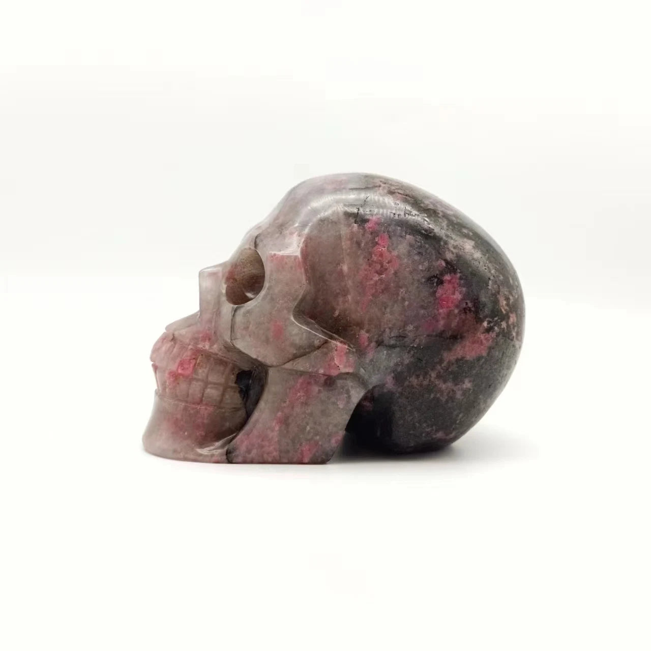 Natural Dark Rhodonite Skull Healing Crystal - Hand-Polished Gemstone Sculpture for Home Decor, Meditation, and Halloween Gifts | Spiritual Healing, Altar Decor, Unique Present