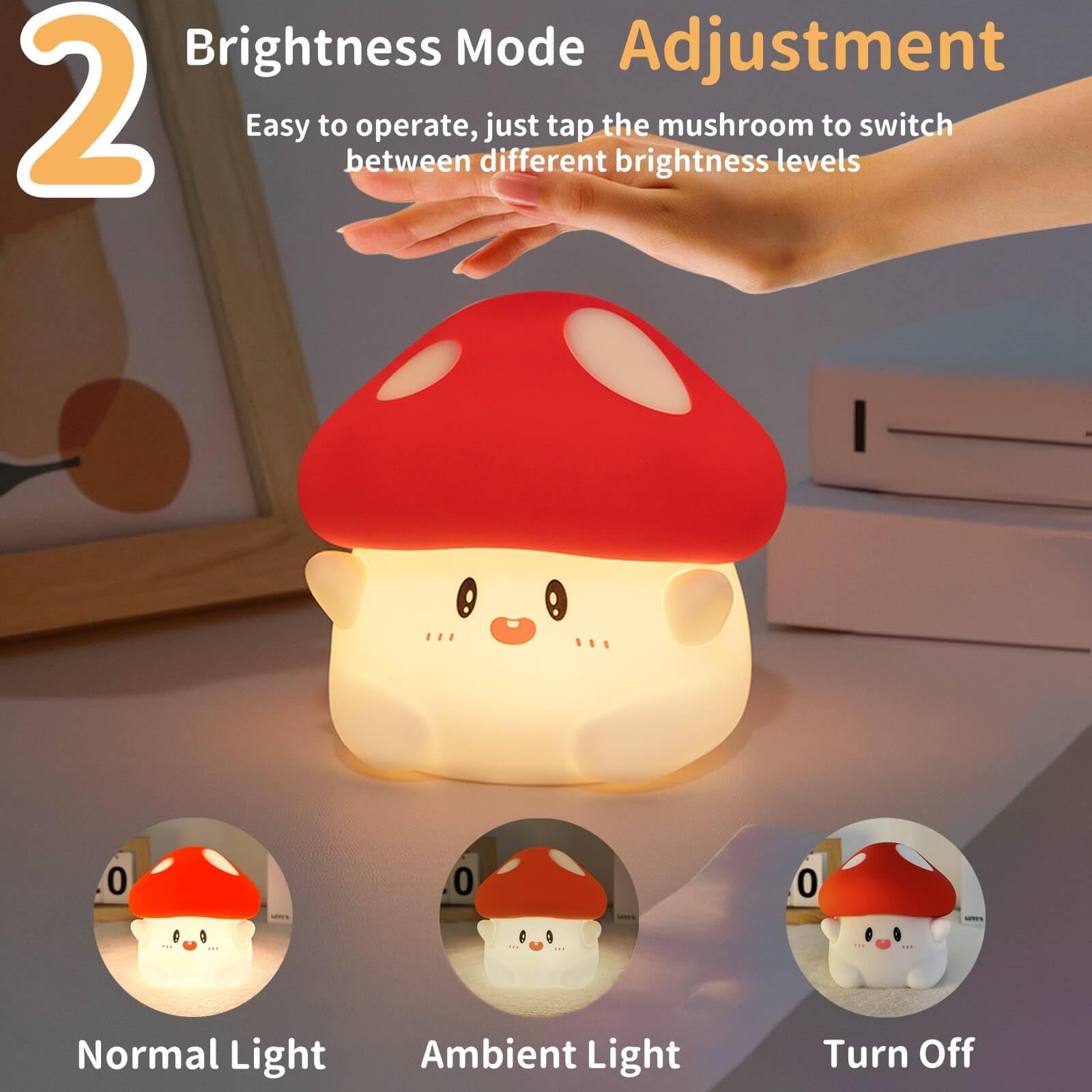 Cute Mushroom Silicone Night Light with Timer - Squishy Dimmable LED Lamp for Baby Nursery, Rechargeable Portable Touch Nightlight - Kawaii Room & Desk Decor - Perfect for Christmas Gifts, Bedtime Stories & Cozy Ambiance