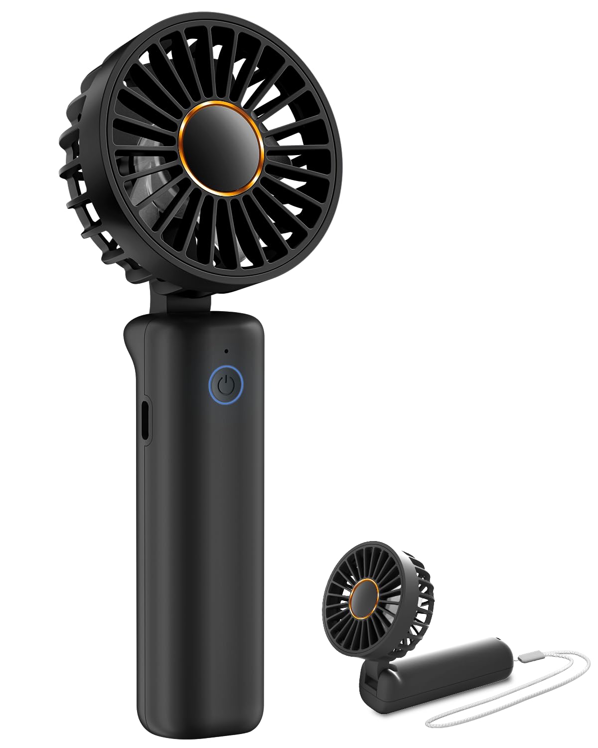 FrSara Portable Handheld Fan with 2000mAh Battery - Neck Fan, Mini Desk Fan, 3-Speed Adjustable, Ultra Quiet USB Rechargeable Personal Cooling Fan (Black) - Perfect for Office, Travel, Outdoor Activities & Phone Charging