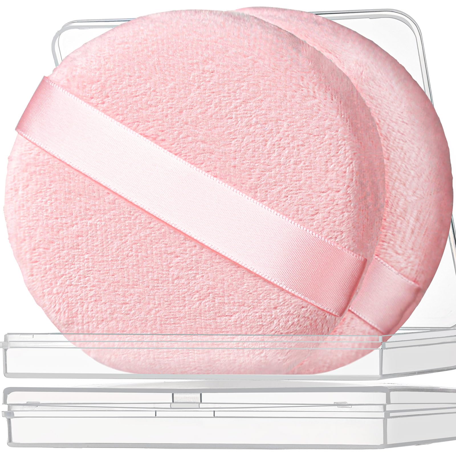Teenitor 2Pcs Large Soft Pink Powder Puff (4.13 Inch) for Body Powder Application - Perfect for Makeup, Baby Powder & Loose Powder Application at Home or Travel