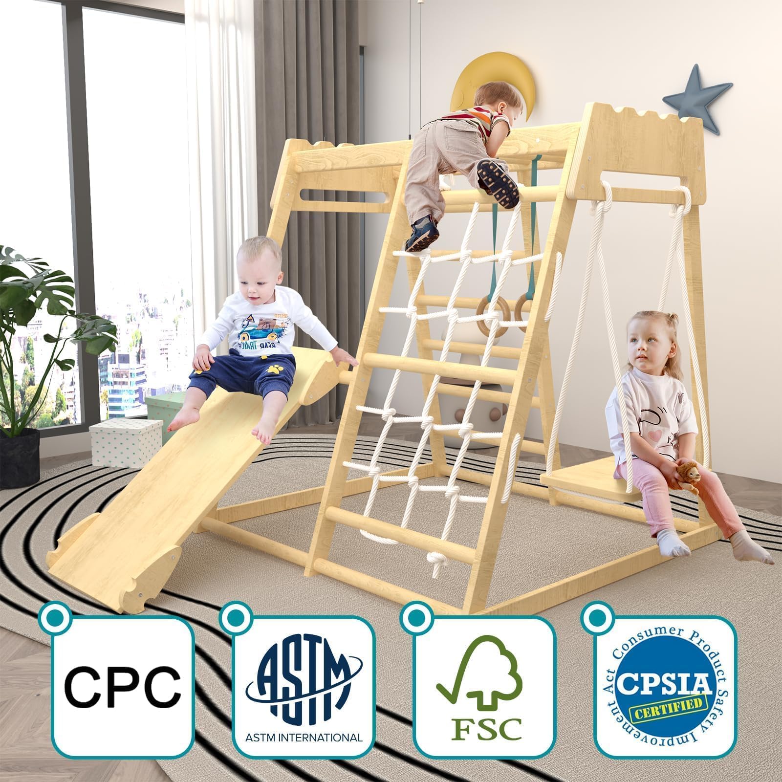 Best Indoor Jungle Gym for Toddlers - Multifunctional Playground with Tent, Slide, Swing & Climbing Net | Montessori Climber Playset for Kids | Perfect for Home Playrooms, Daycares & Indoor Activities