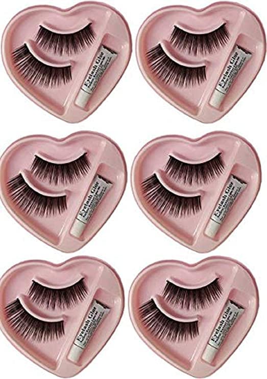 AIR BEAUTY Heart Shape False Eyelashes with Glue - 6 Pairs Natural Looking Lashes for Dramatic Eye Makeup & Special Occasions