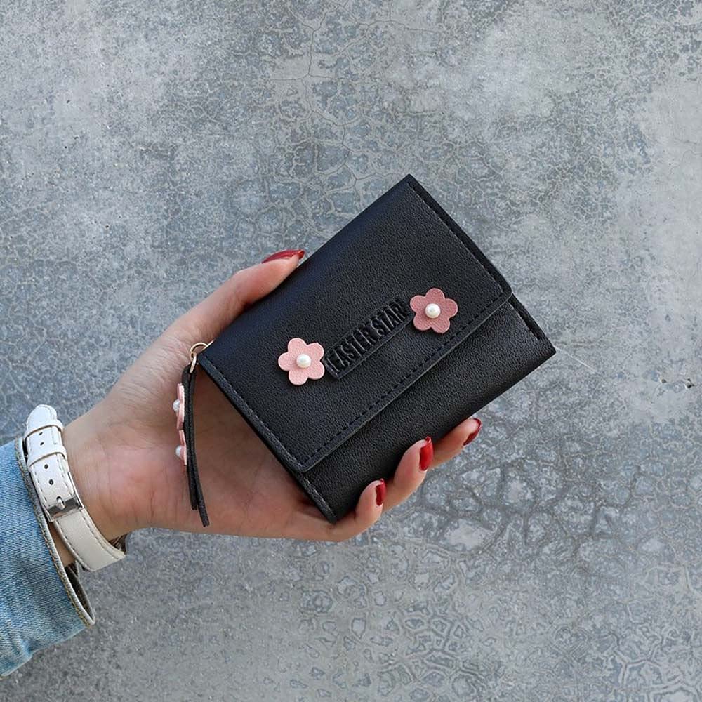 BYBYCD Women's PU Leather Wallet - Geometric Flower Design Multi-Slot Credit Card Holder & ID Cover with Coin Purse (Black) | Perfect for Everyday Use, Travel, and Gift Giving