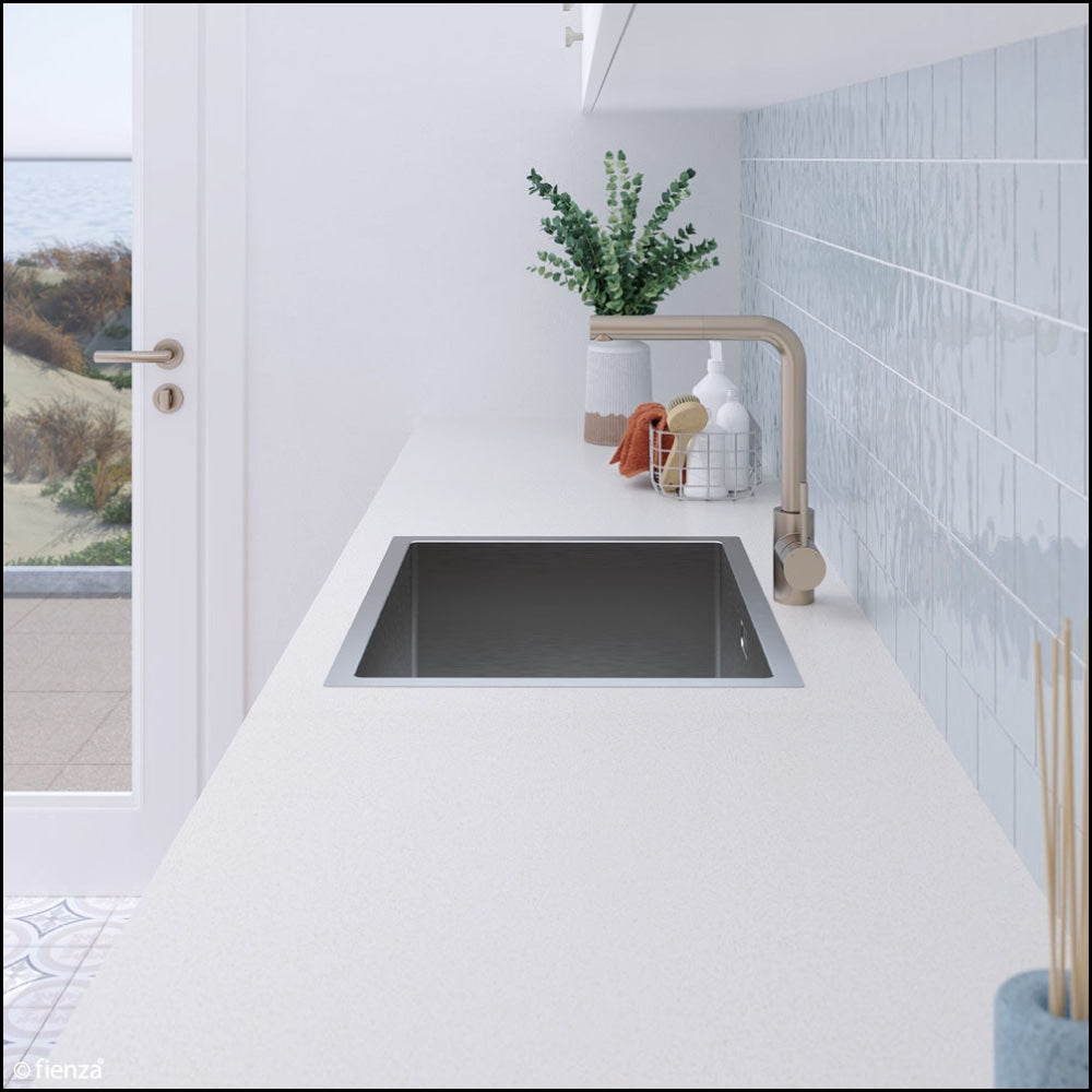 FIENZA 50L Stainless Steel Square Laundry Sink with Drain Board - Heavy Duty Utility Sink for Basement, Garage, or Commercial Use (Model 68501)