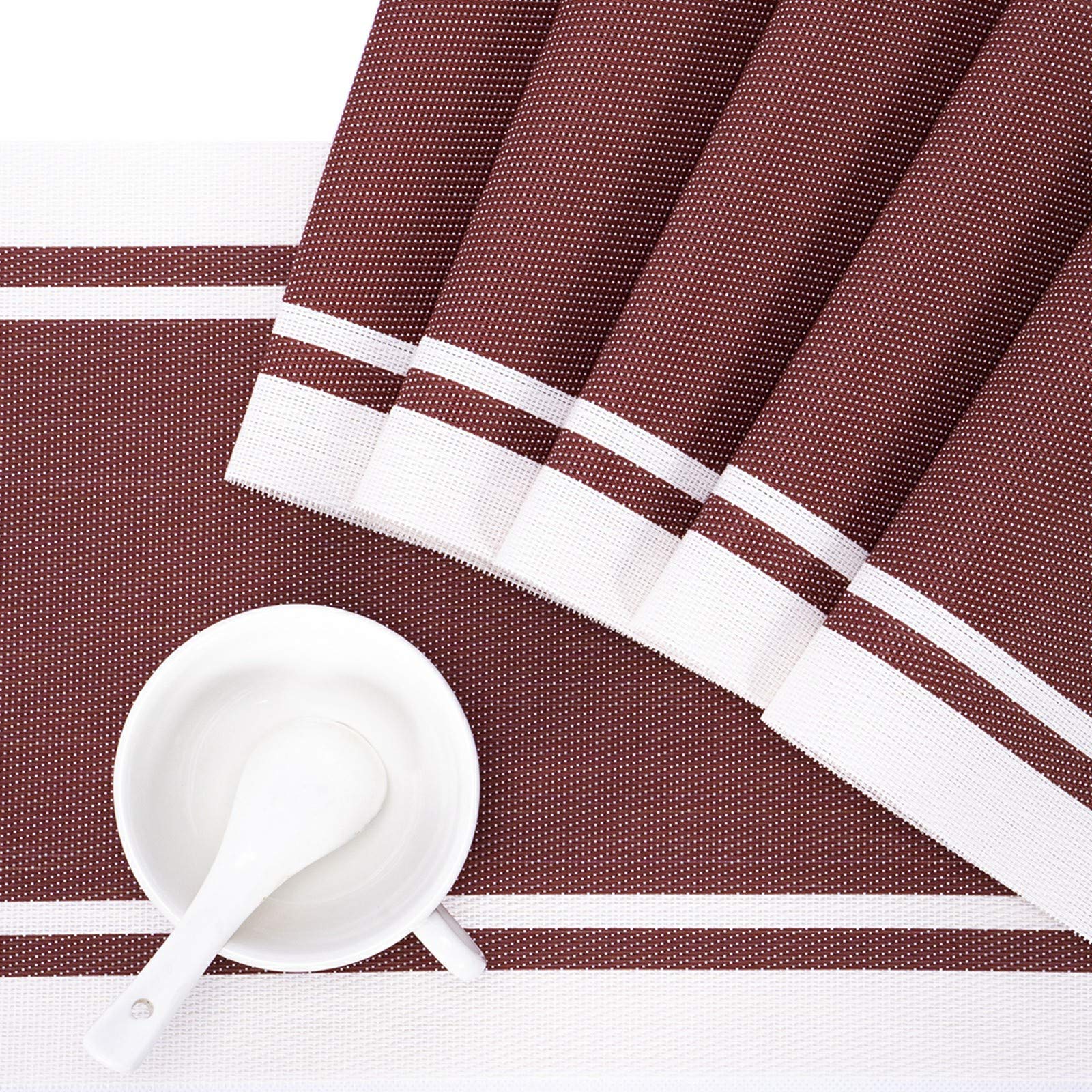 Premium 6-Piece Durable Placemats Set - Stain & Heat Resistant Vinyl Placemats for Kitchen & Dining Table - Easy Clean Washable Indoor/Outdoor Use - Perfect for Daily Meals, Parties & Outdoor Picnics (Red)