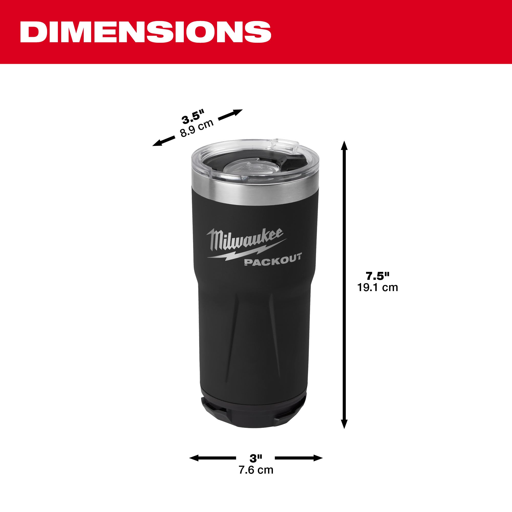 Milwaukee Packout Insulated Tumbler 20oz (590ml) Black - Stainless Steel Vacuum Flask for Hot & Cold Drinks - Perfect for Construction Sites, Camping, and Outdoor Work