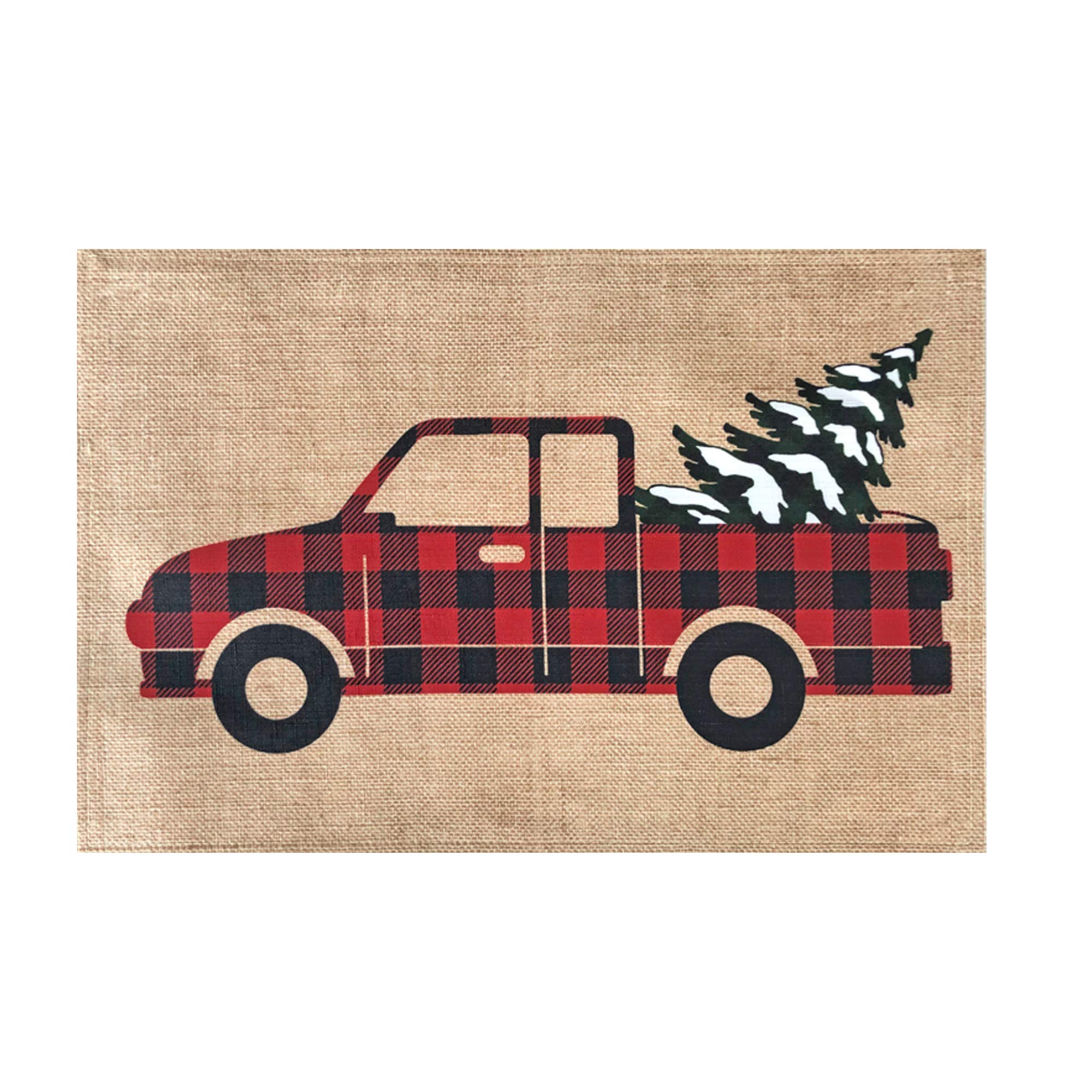 Newbridge Pine Hill Christmas Tree Farm Fabric Holiday Placemats - Set of 4 Nostalgic Retro Christmas Farm Truck Print Buffalo Check Placemats for Dining Table Decor, Seasonal Dinner Party & Cozy Winter Gatherings