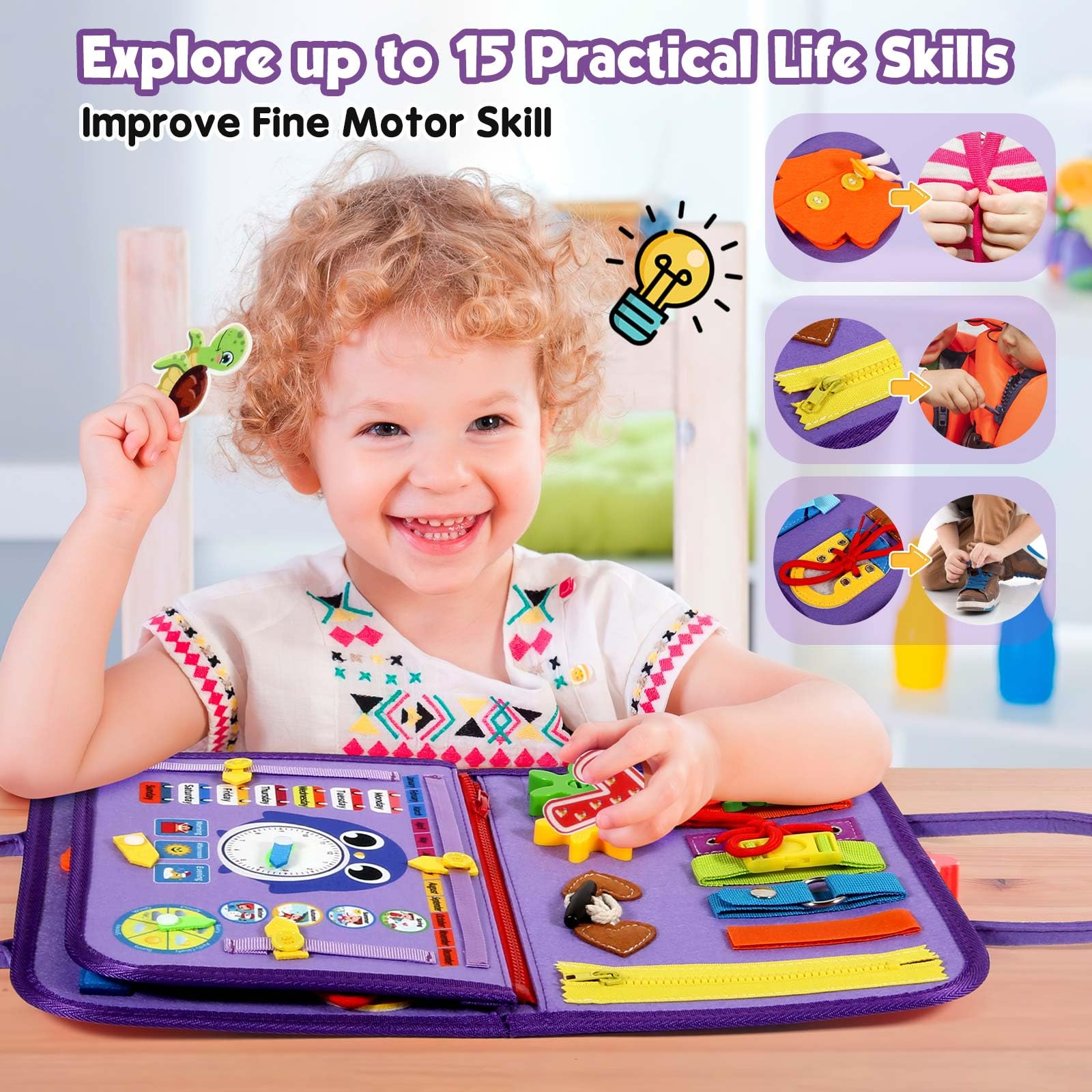 Montessori Busy Board for Toddlers 2-4 - Educational Travel Toy for Kids | Birthday Gift & Learning Activity