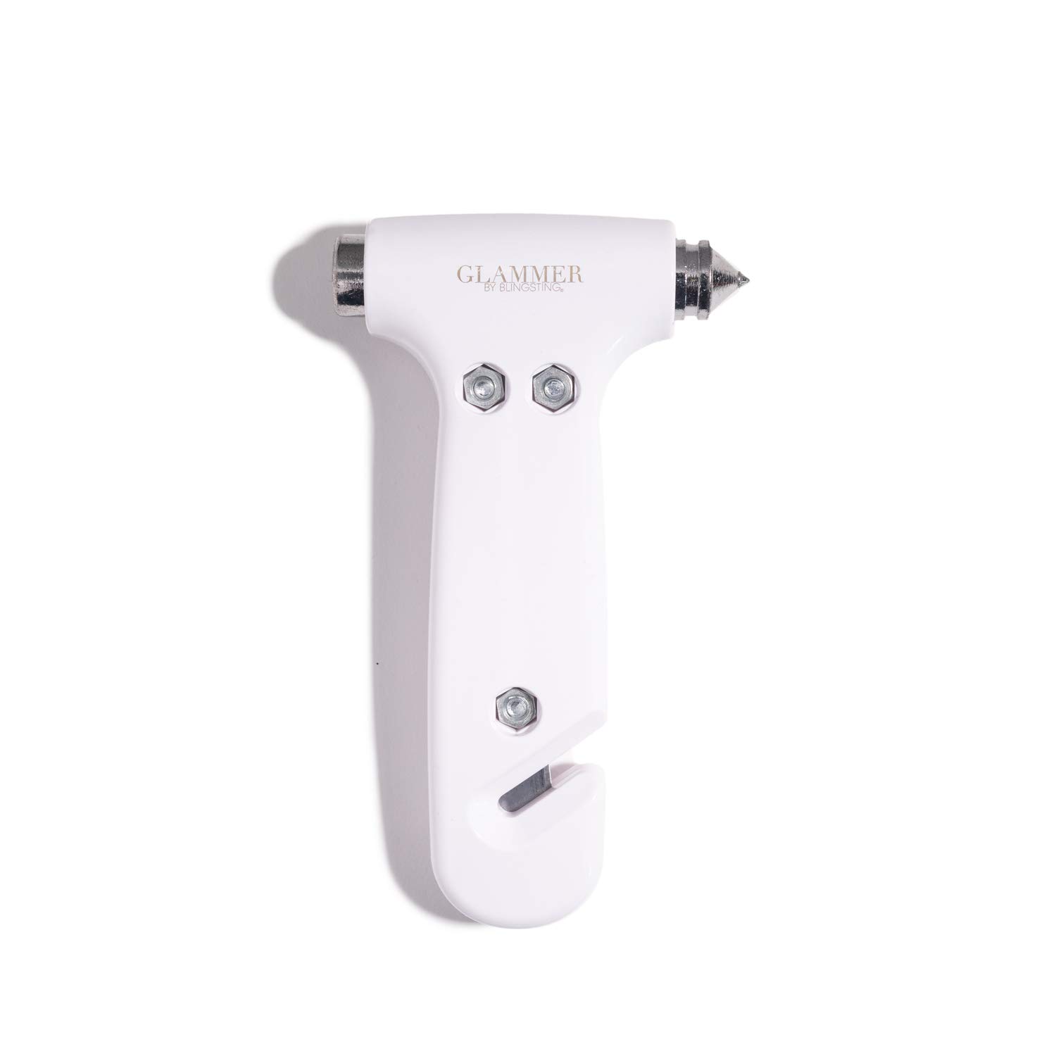 BLINGSTING Glammer Safety Hammer - Emergency Car Escape Tool with Seat Belt Cutter & Window Breaker - White (1 Pack) - Perfect for Vehicles, Home Safety Kits & Emergency Preparedness