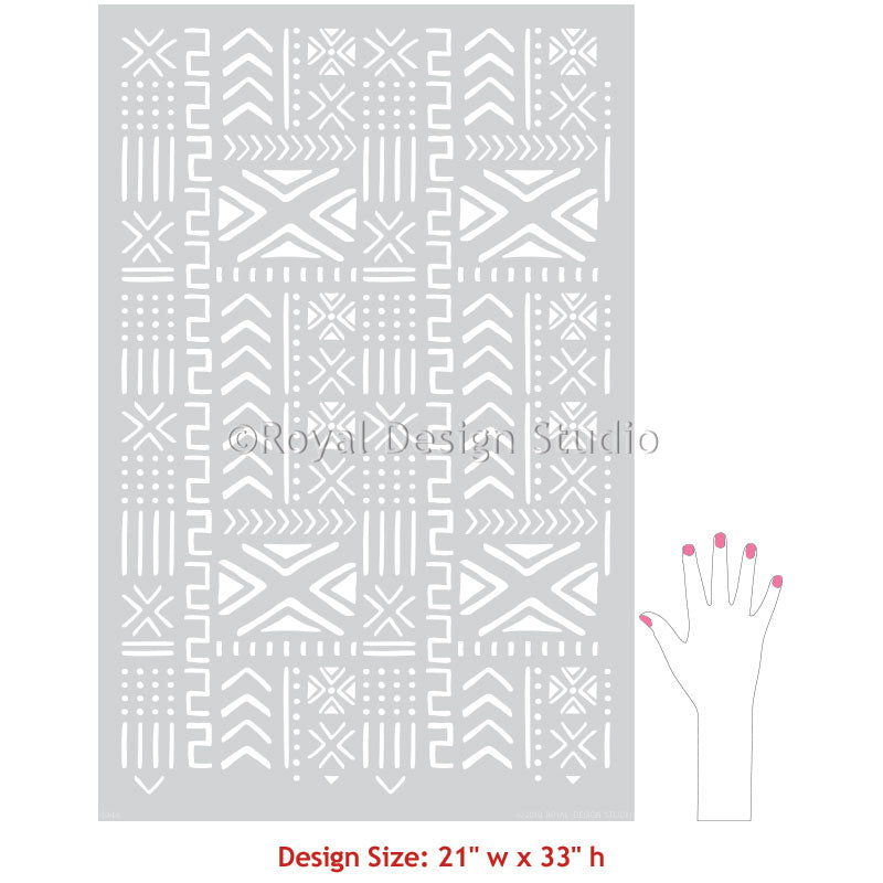 Authentic Mali Mudcloth Stencil for Wall Art - DIY African Home Decor, Handmade Geometric Patterns - Perfect for Living Room, Bedroom & Boho Interior Design