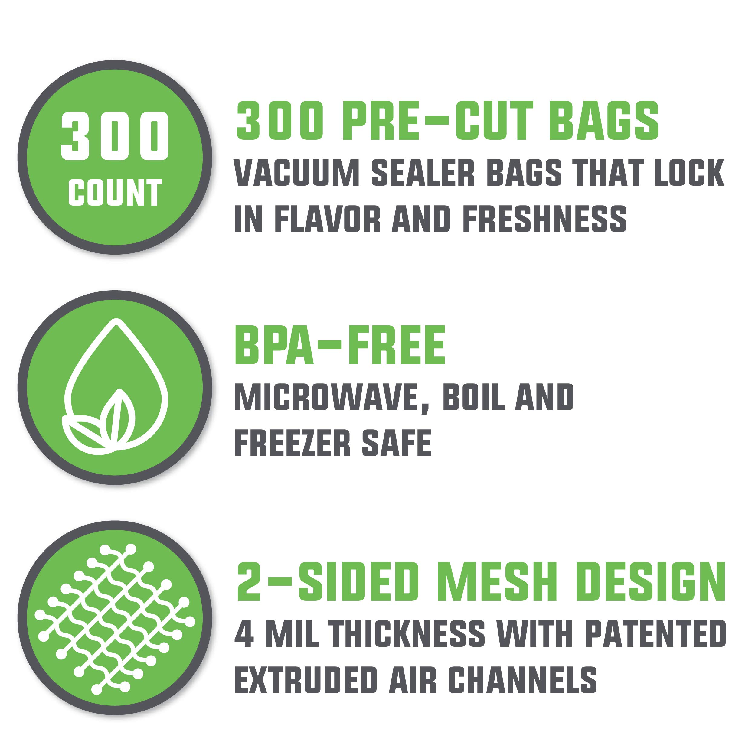 Chefwurx Pre-Cut Vacuum Sealer Bags - 300 BPA-Free Food Storage Bags (8