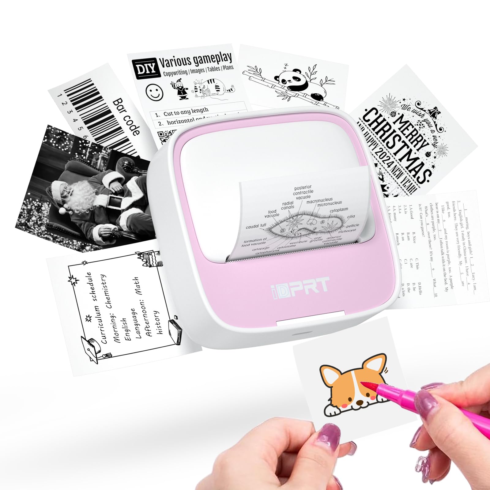 iDPRT Mini Thermal Sticker Printer with 1 Roll Sticker Paper - Portable Label Maker for Study Notes, DIY Crafts, Photos & Organization - Free App with Multiple Templates (Pink) | Perfect for School, Office, Home & Creative Projects