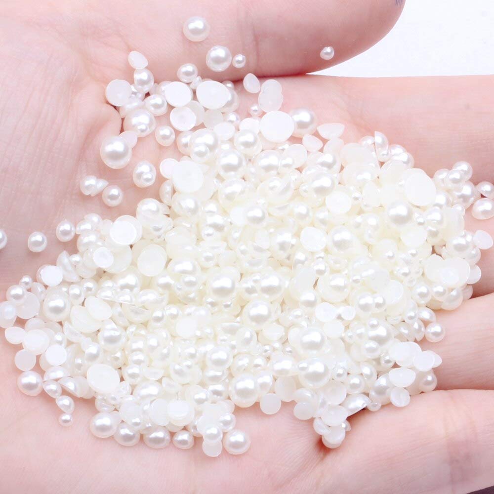DS-107043 White/Ivory 1.5-20mm ABS Half Round Imitation Pearl Beads - Flatback Loose Beads for Scrapbooking, Headwear, Shoes, Bags & Hats Decoration (14 Ivory, 18mm, 1000pcs) - Perfect for DIY Crafts, Wedding Accessories & Fashion Embellishments