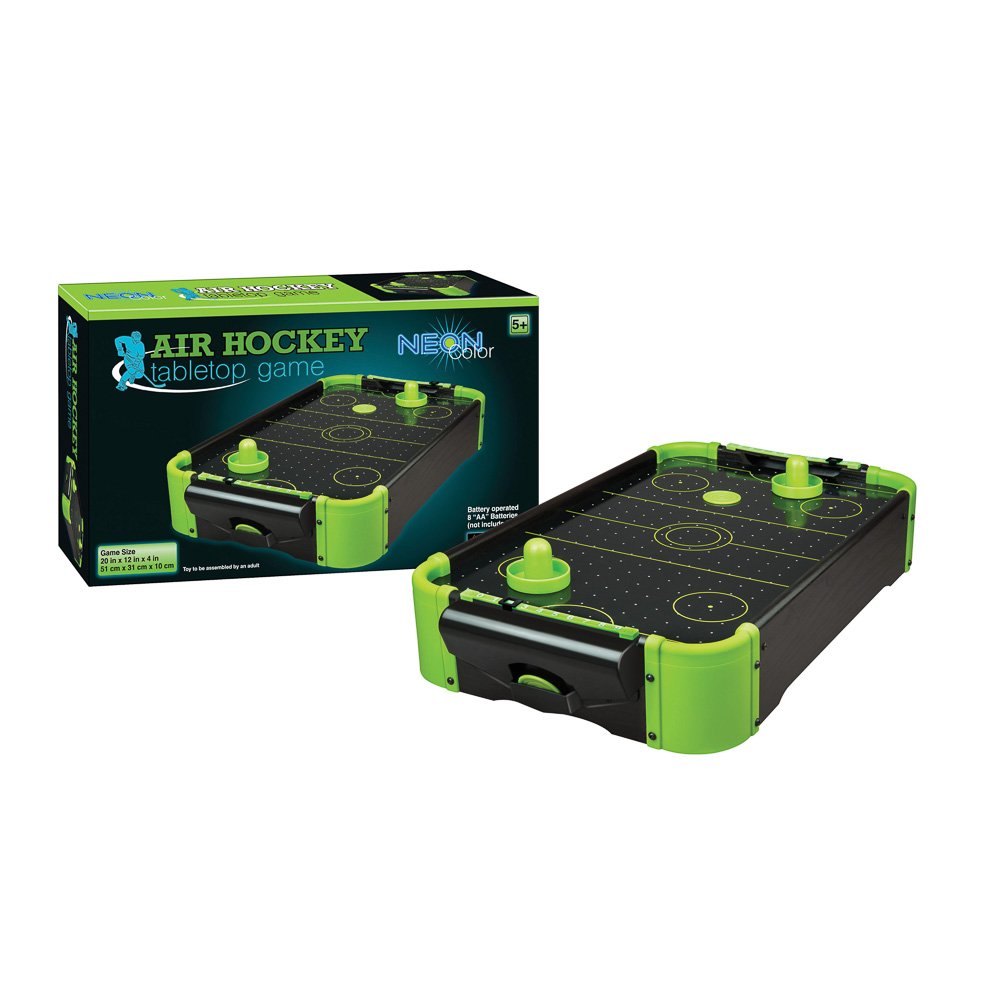 Funtime Gifts 20-inch Neon Air Hockey Table - Portable Tabletop Game for Family Fun, Kids & Adults - Perfect for Game Rooms, Parties & Indoor Entertainment