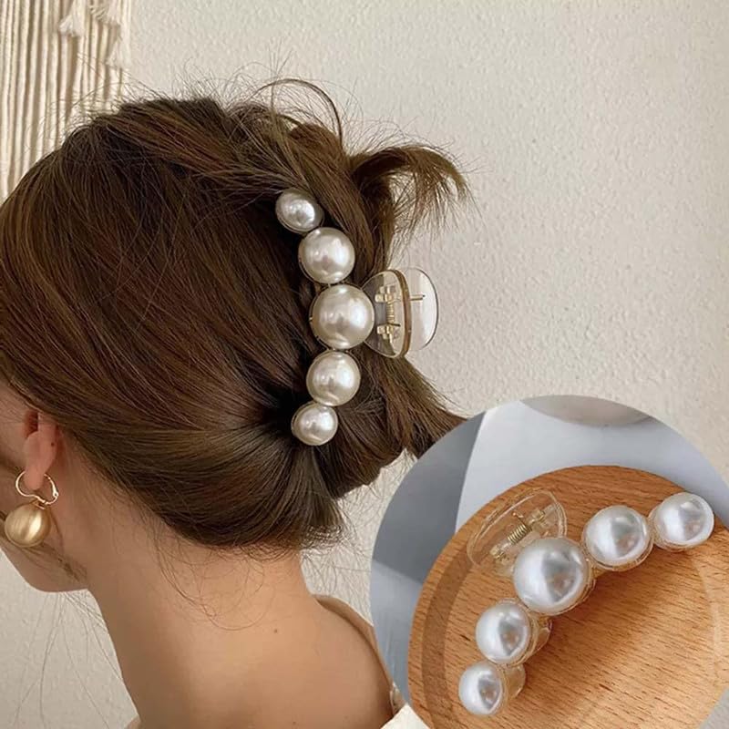 Staila Elegant Pearl Hair Claw Clip - Large Acrylic Hairpin with Rhinestone & Geometric Design - Barrettes Hair Accessories for Women (Multicolor) | Perfect for Weddings, Parties & Everyday Styling