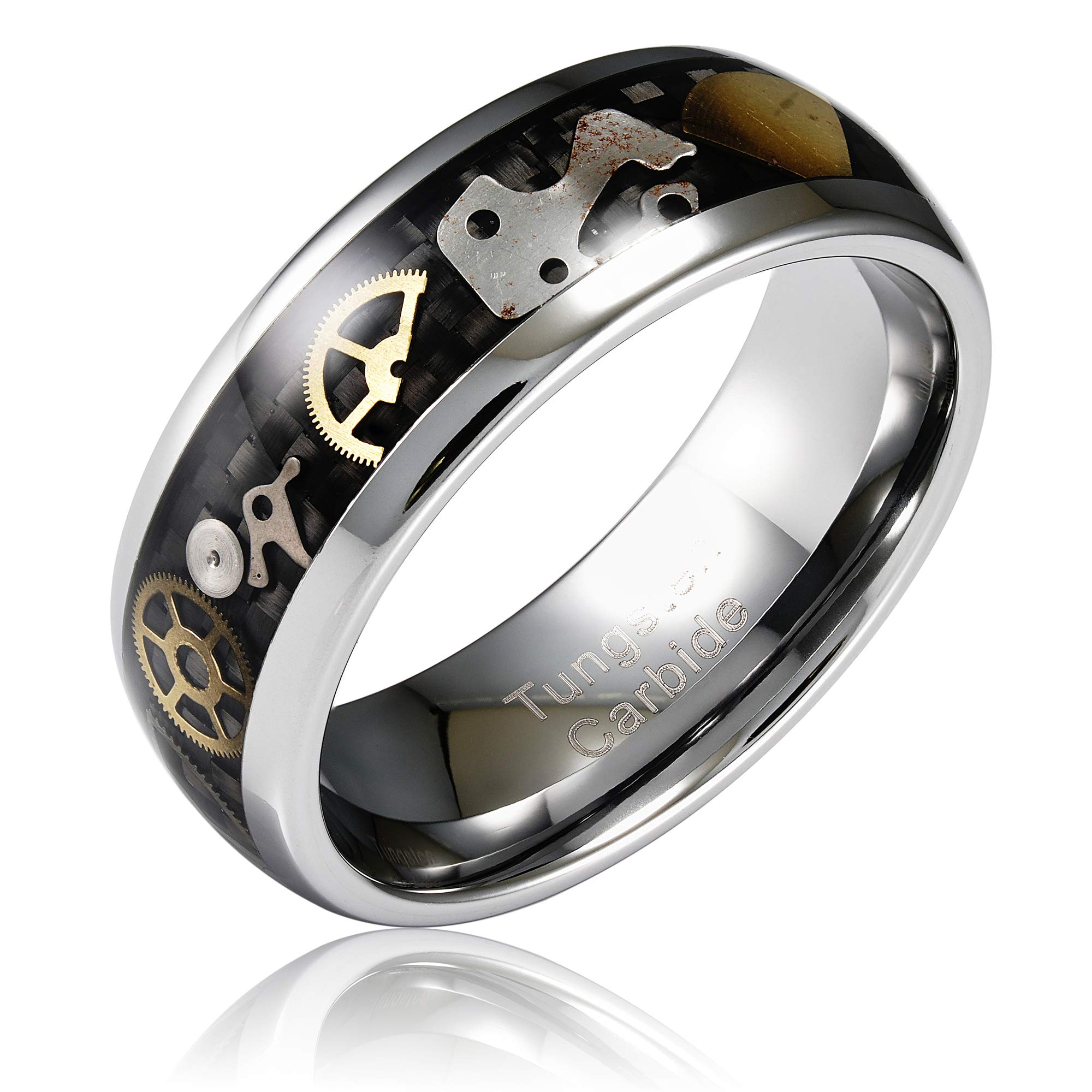 Steampunk Gear Tungsten Rings for Men - Wedding Band, Promise & Engagement Ring - Size 6 to 16 - Durable 100S Jewelry for Everyday Wear & Special Occasions