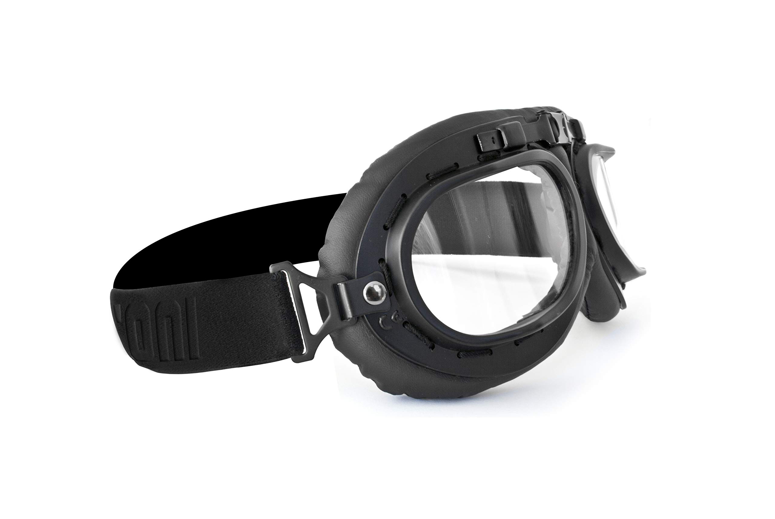 Bertoni Vintage Aviator Motorcycle Goggles - Matte Black - Anti-Crash Lenses Made in Italy - AF195 - Perfect for Motorcycle Riding, Cycling, and Outdoor Sports Protection