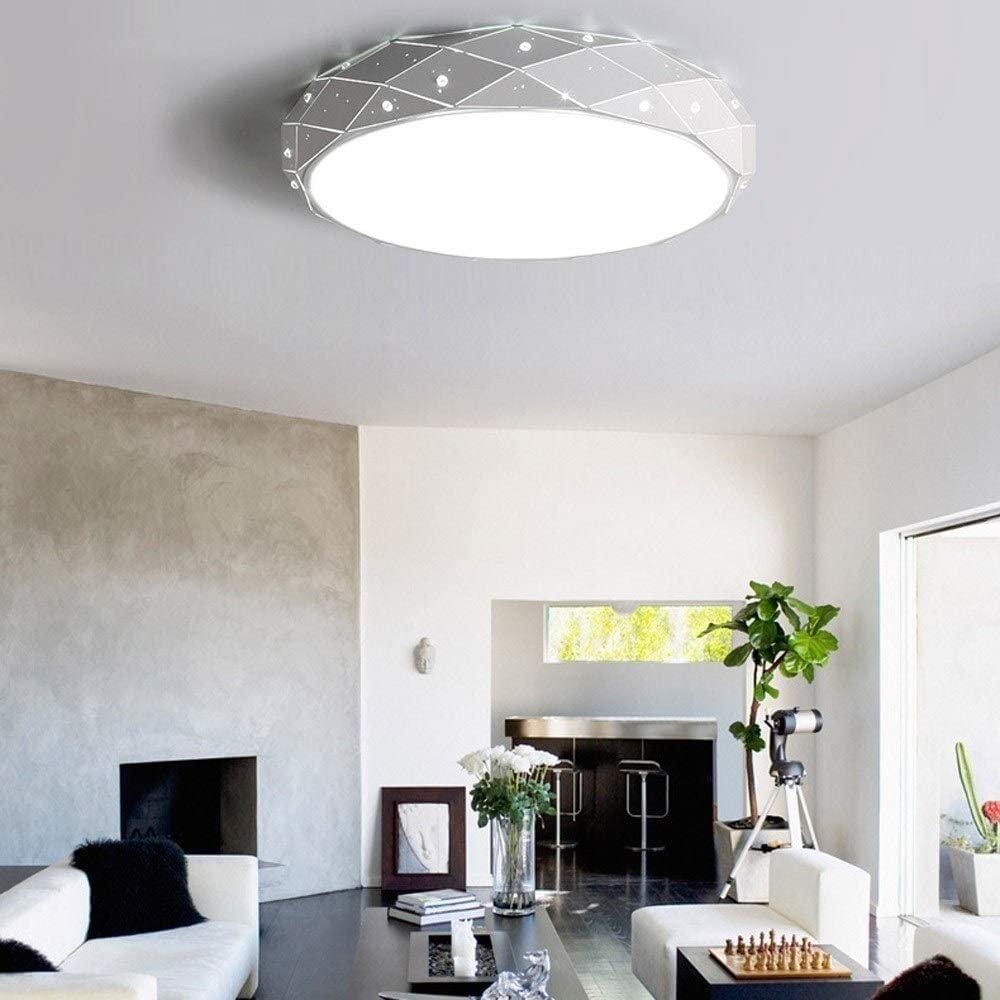 Modern Flush Mount Ceiling Light with Crystal Accents - Dimmable LED Close-to-Ceiling Fixture for Bedroom, Hallway, Office - Elegant Metal Hanging Lighting for Home & Commercial Spaces