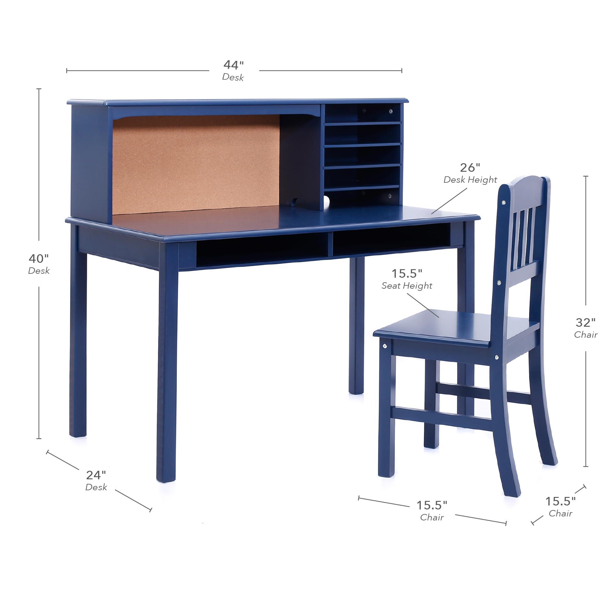 Guidecraft Kids Media Desk and Chair Set - Navy: Wooden Study Desk with Storage Hutch & Shelves, Ergonomic Student Workstation for Boys & Girls - Perfect for Homework, Online Learning & Bedroom Organization