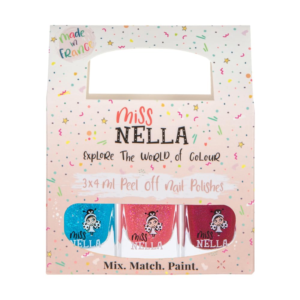 MISS NELLA WINTER GLITTER Nail Polish Set - 3 Colors (Sugar Hugs, Jazzberry Jam & Under the Sea) - Easy Peel Off, Water-Based, Non-Toxic Formula - Perfect for Kids & Teens - Great for Birthday Parties, Sleepovers & DIY Nail Art