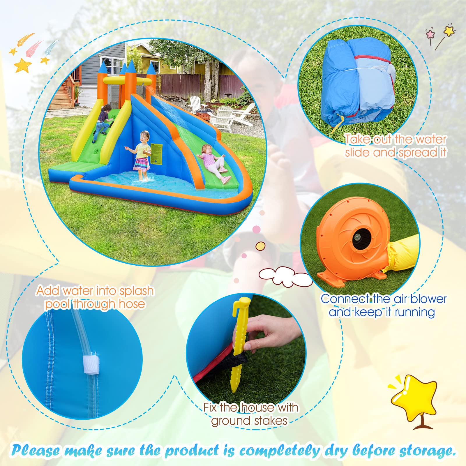 **Costzon Inflatable Water Slide for Kids & Adults - Giant Bouncy Waterslide Park with 480W Blower, Climbing Wall, Splash Pool - 2-Piece Blow Up Water Slide for Backyard, Outdoor Parties & Summer Fun**