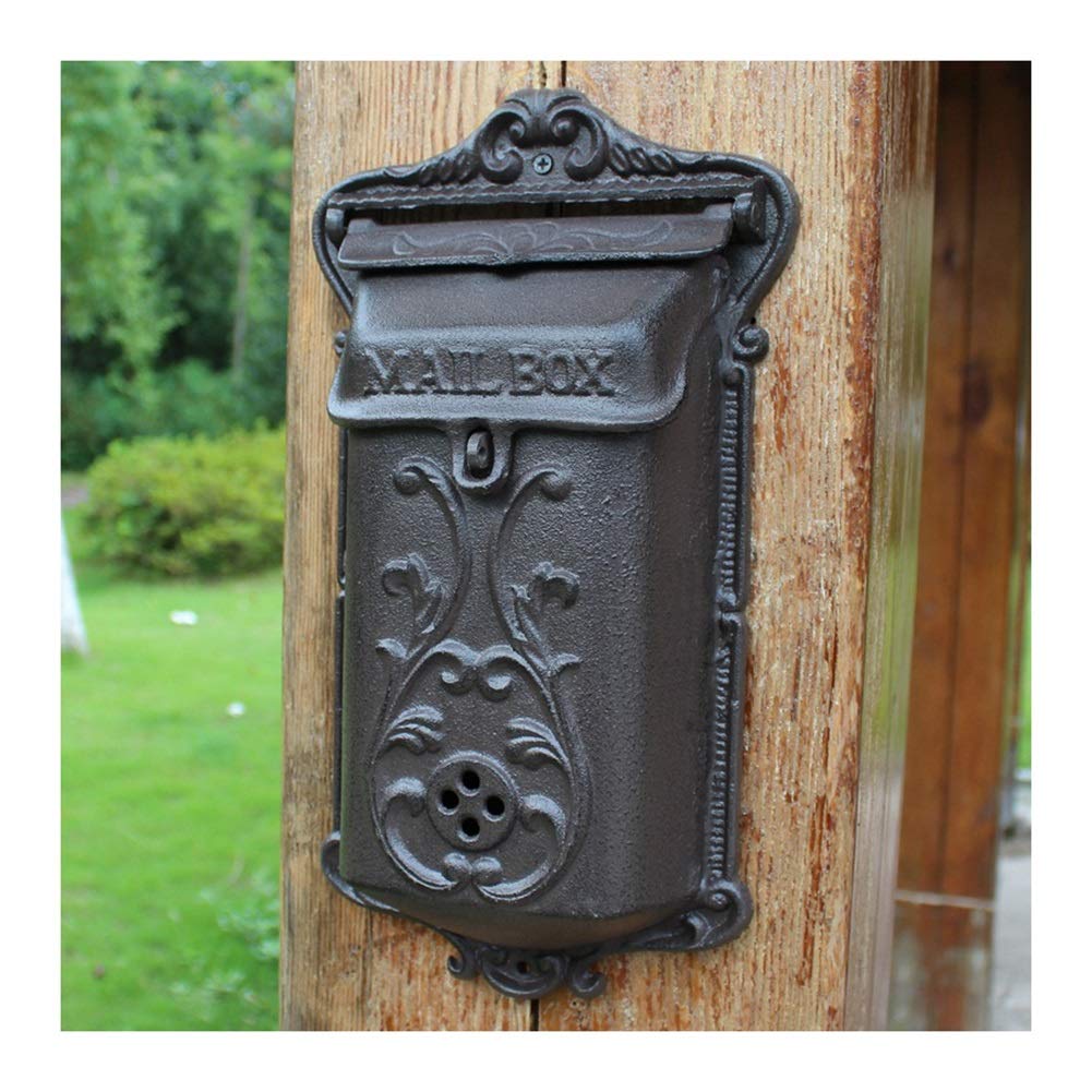 Vintage Cast Iron Wall Mount Mailbox - European Style Locking Letter Box for Home, Garden & Outdoor Decor - Rustic Mail Drop Box for House, Apartment, or Office Use