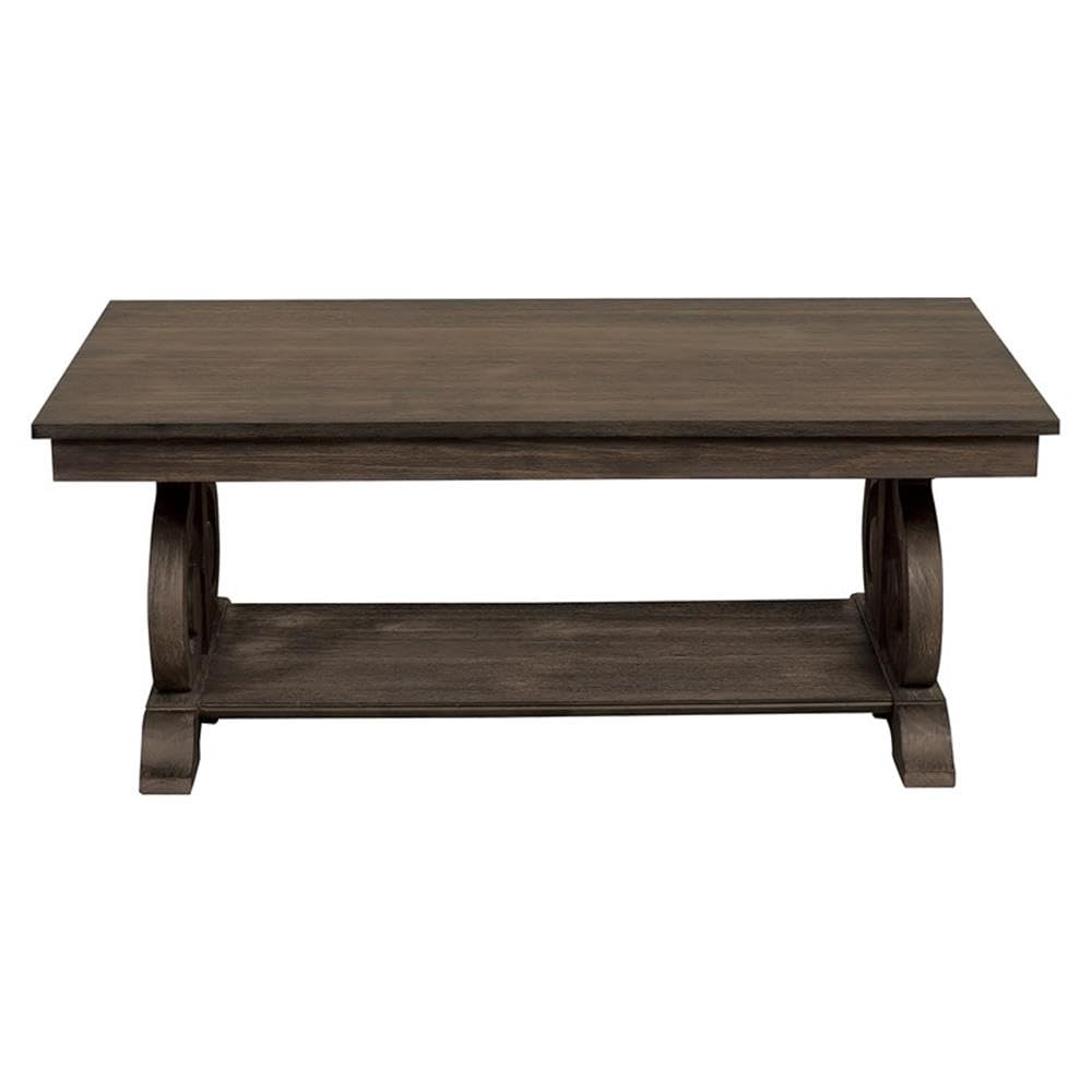 Lexicon Toulon Wood Coffee Table in Distressed Dark Oak - Modern Rustic Living Room Furniture for Home Decor & Entertainment Areas
