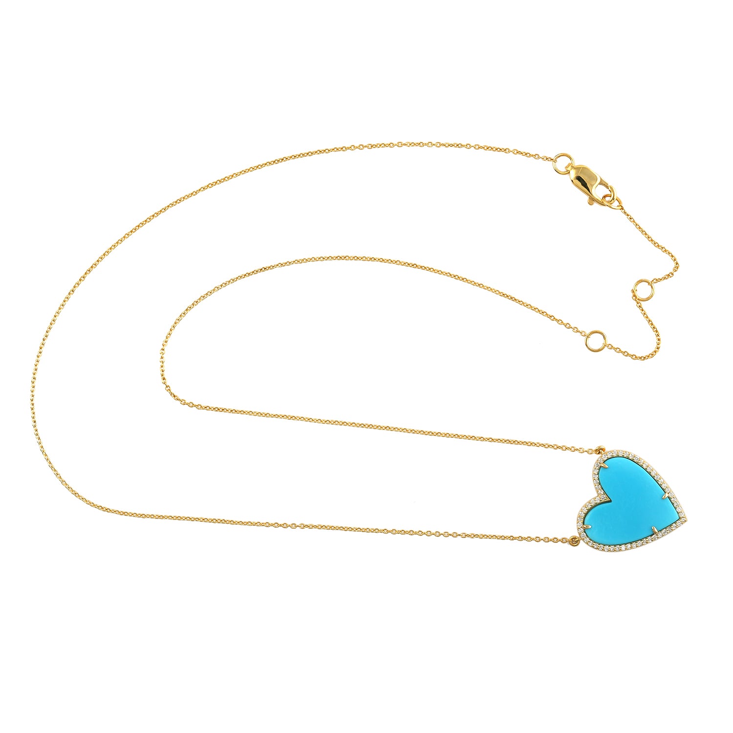 December Birthstone Heart Cut Turquoise Pave Diamond Yellow Gold Choker Necklace - Perfect for Birthdays, Anniversaries & Special Occasions