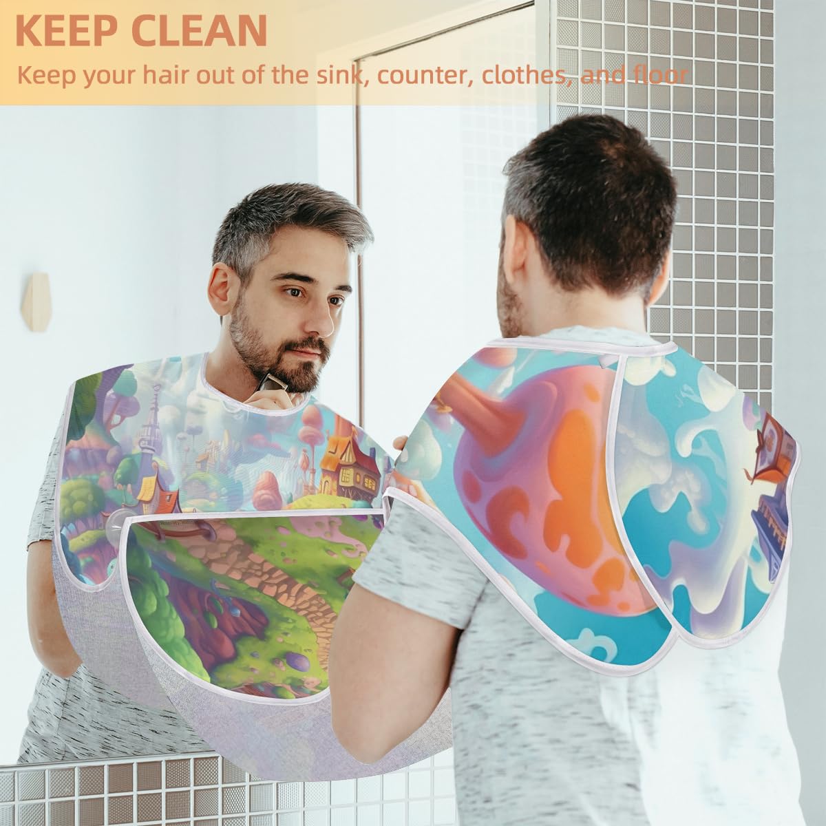 Cute Cartoon Beard Shaving Bib for Men - Waterproof Makeup & Hair Dye Apron, Barber Cape for Haircut & Beard Trimming - Sink Hair Catcher & Grooming Accessory - Perfect for Home Salon, Barber Shops & DIY Grooming
