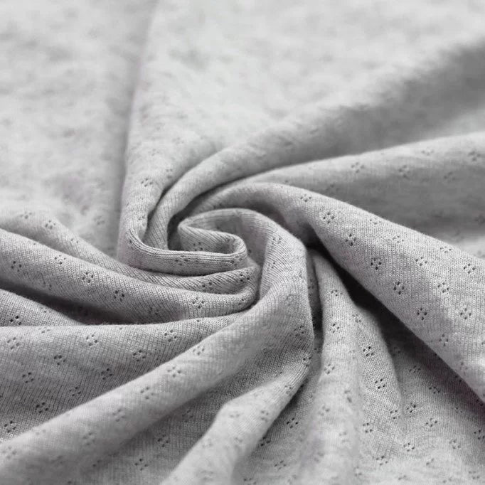 Pointelle Knit Light Grey Melange Sweater - Women's Soft & Breathable Pullover for Casual Wear & Layering