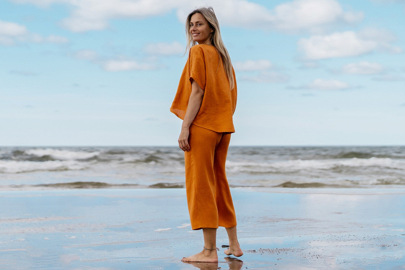 Mustard Linen Loungewear Set for Women - Soft & Breathable Summer Pajama Set - Perfect for Relaxing at Home, Yoga, and Lounging