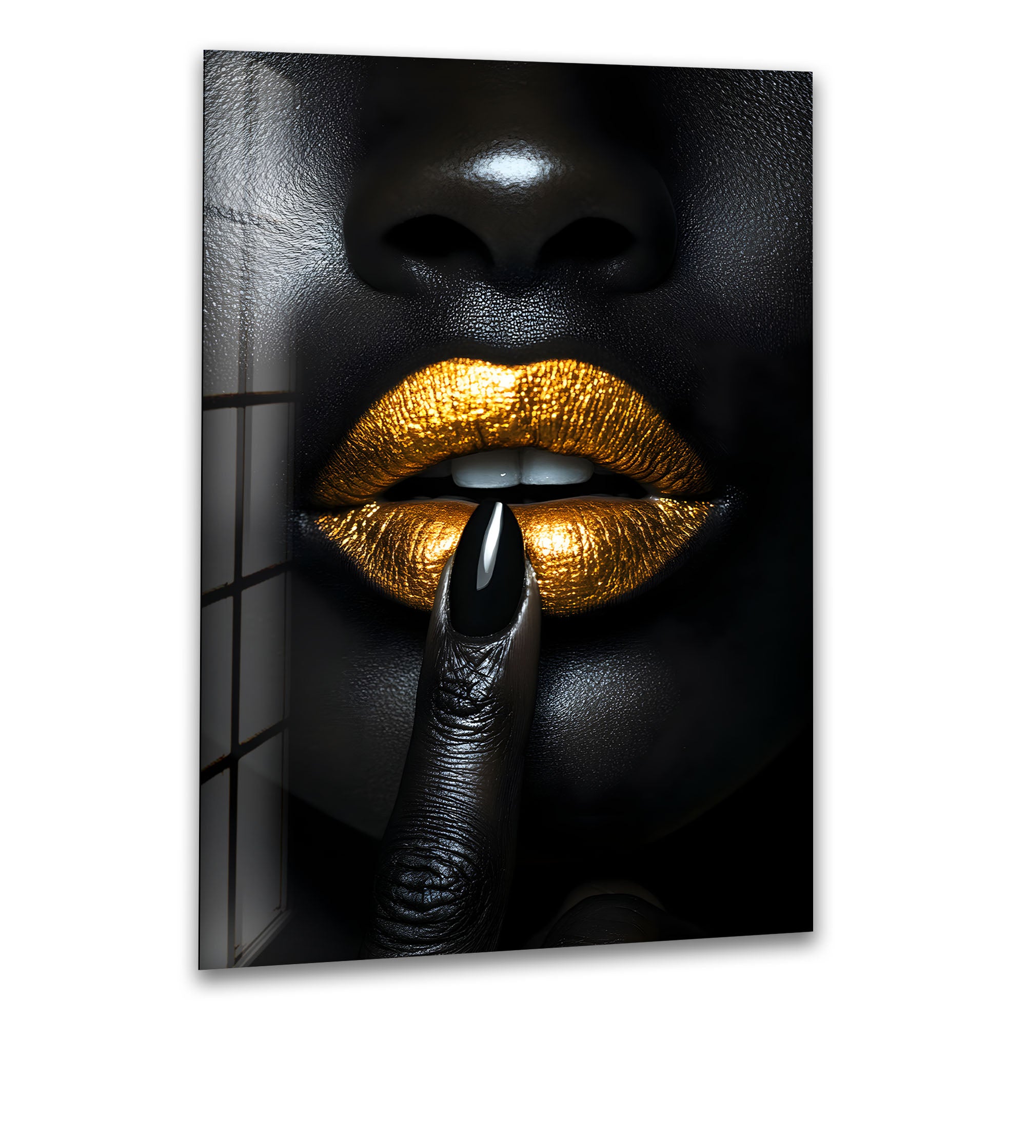 Black and Gold Lips Wall Art - Bold & Striking Glass Wall Decor for Living Room, Bedroom & Office | Modern Home Decor & Unique Gift Idea