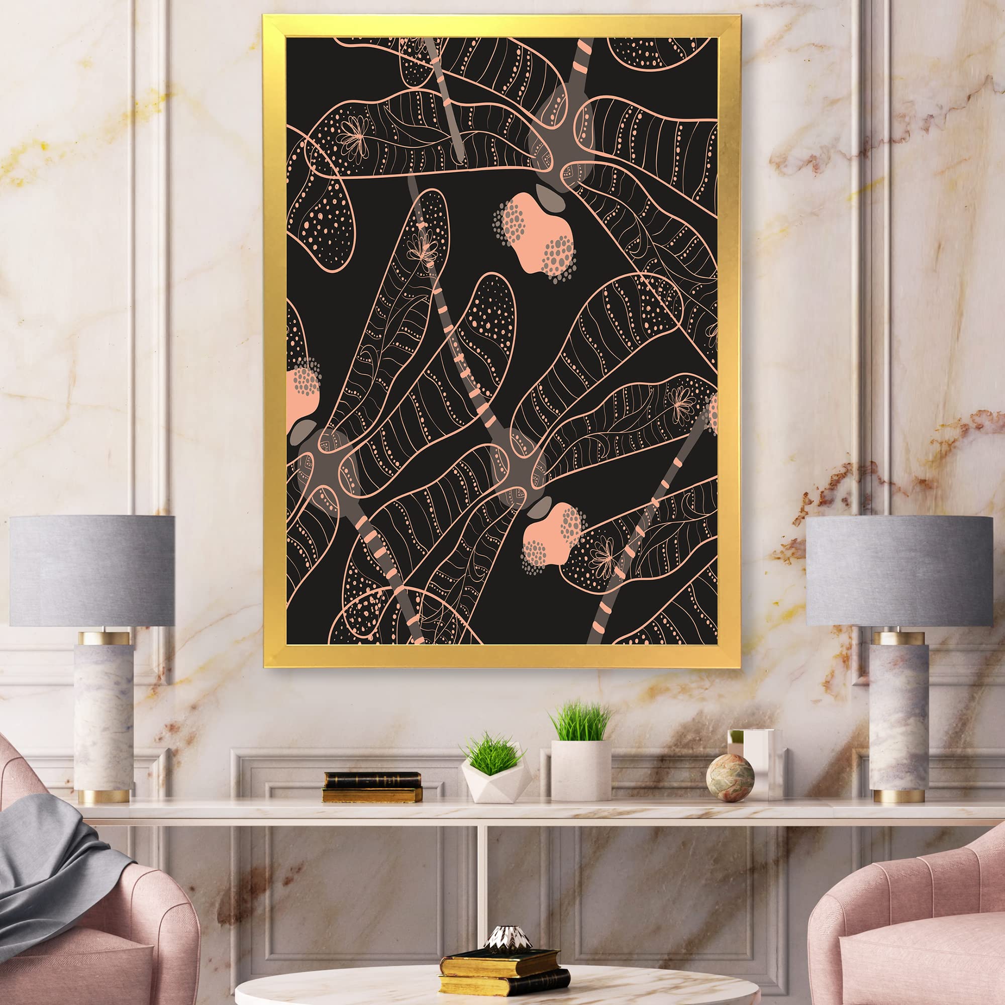 DesignQ Folk Art Seamless Dragonfly Pattern - Bohemian Eclectic Framed Wall Decor for Living Room, Bedroom & Office