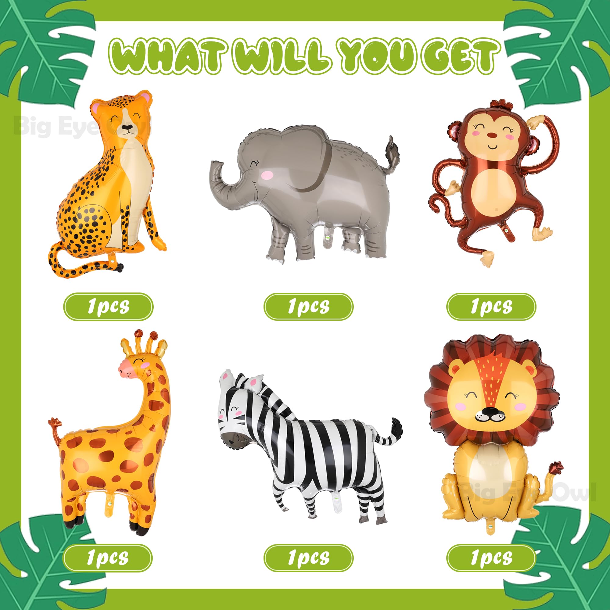 Wild One Safari Animal Balloons - Giant Jungle Themed Balloon Decor for Boys Birthday Party (Zebra, Elephant, Giraffe, Monkey) - Perfect for Zoo Theme Parties, Baby Showers & Safari Decorations