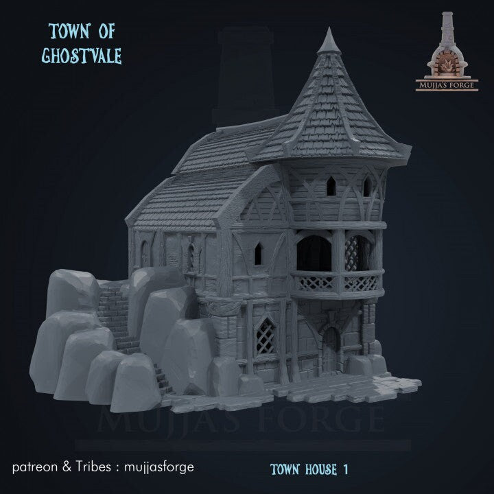 Town House 1 in Ghostvale - Spooky Themed Collectible for Halloween Decor, Haunted House Displays & Gothic Home Accessories
