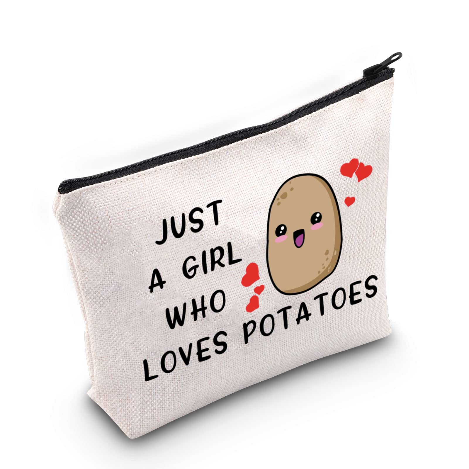 G2TUP Potato Lover Gift - Just A Girl Who Loves Potatoes Makeup Bag | Potato Queen Cosmetic Pouch | Food Lover Travel Organizer with Zipper for Women | Perfect for Travel, Gym & Daily Makeup Storage
