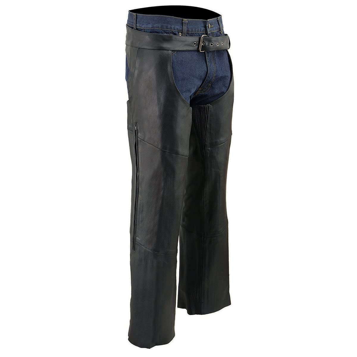 Milwaukee Leather ML1129 Men's Black Vented Motorcycle Chaps - Breathable Stretch Leather Thigh Protection for Riding Comfort | Perfect for Harley, Cruiser & Adventure Biking