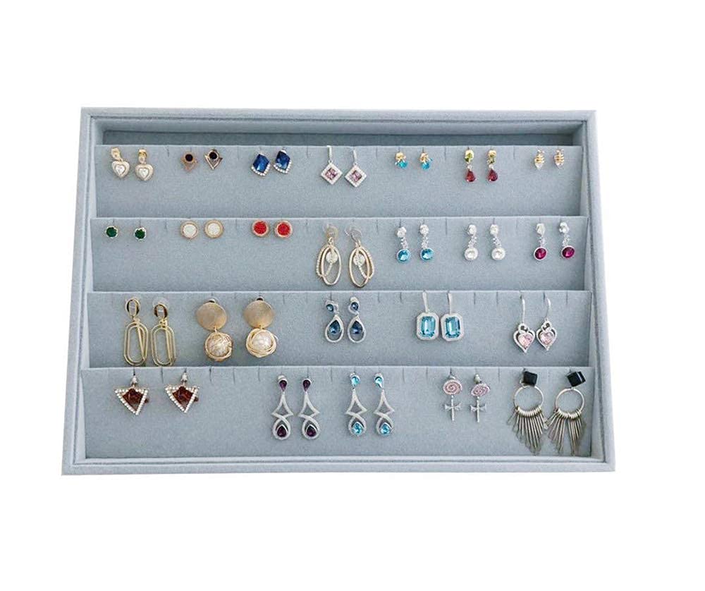 Premium Velvet Grey Jewelry Tray Organizer - Stackable Drawer Insert Divider for Earrings, Rings & Necklaces | Perfect for Vanity, Travel & Gift Storage
