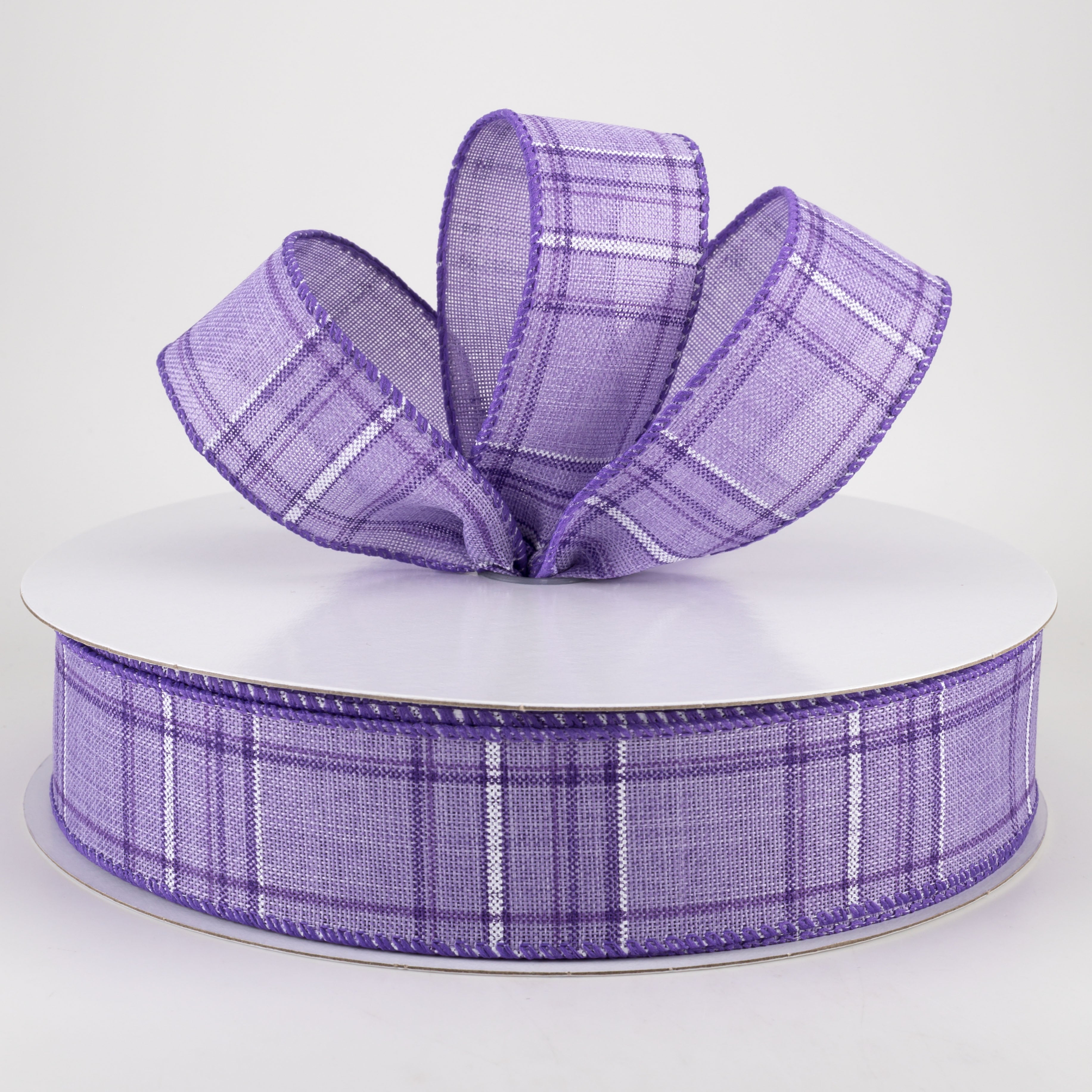1.5 Inch Cornelia Plaid Ribbon - 50 Yards Purple, Lavender & White Striped Ribbon for Gift Wrapping, DIY Crafts & Wedding Decorations