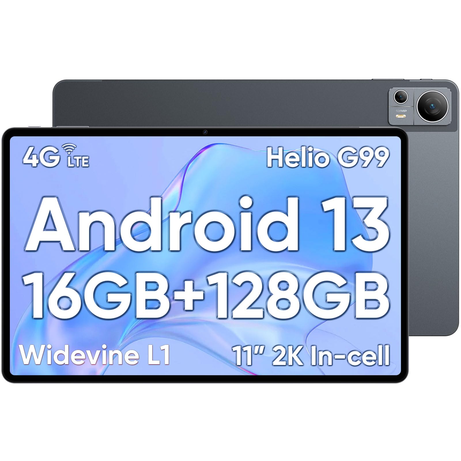 N-one Android 13 Tablet 11” 2K FHD Display | 16GB RAM 128GB Storage | Helio G99 Octa-Core | 1TB Expandable | 4G LTE SIM & GPS | 20MP Camera | 8600mAh Battery with Fast Charging | Perfect for Travel, Work & Kids Learning