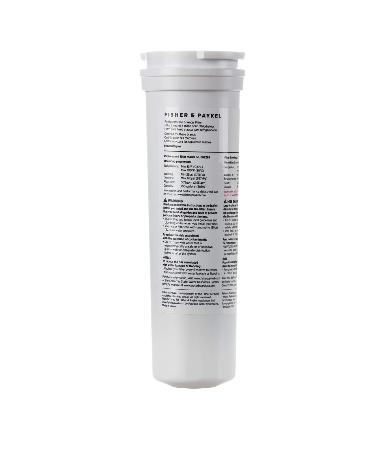 Fisher & Paykel OEM 862285 Refrigerator Water Filter Replacement (1-Pack) - Compatible with Select Fisher & Paykel Fridges - Clean & Fresh Drinking Water for Home & Office Use