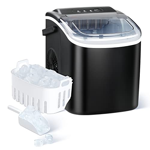 Simple Deluxe Countertop Ice Maker Machine - 26lbs/24Hrs, Makes 9 Cubes in 6 Mins, Self-Cleaning with Scoop & Basket (13.7lbs Capacity) - Perfect for Home, Kitchen, Office, Bar, Parties & Outdoor Gatherings - Black