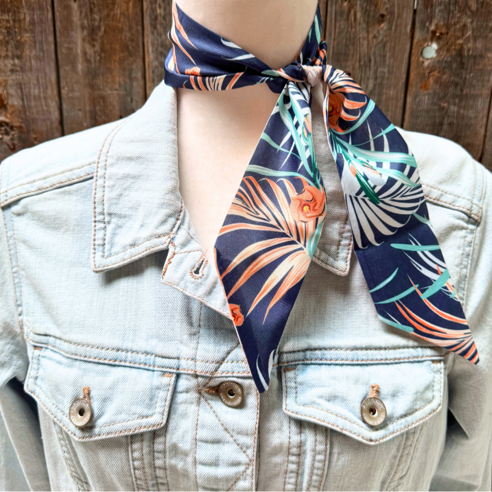 Navy and Orange Western Skinny Mini Wild Rag Scarf - Cowgirl Necktie for Women | Perfect for Rodeo, Horse Riding & Country Fashion #TW138