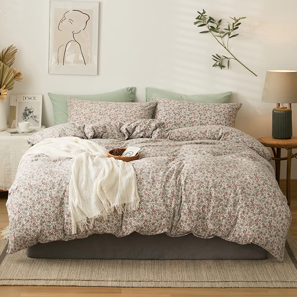 EAVD King Size Floral Jersey Knit Duvet Cover Set - Reversible Shabby Chic Pink Botanical Print Bedding with Zipper Closure & 2 Pillowcases (Comforter Not Included) | Perfect for Boho Bedroom Decor, Guest Room Makeover, and Spring Home Refresh