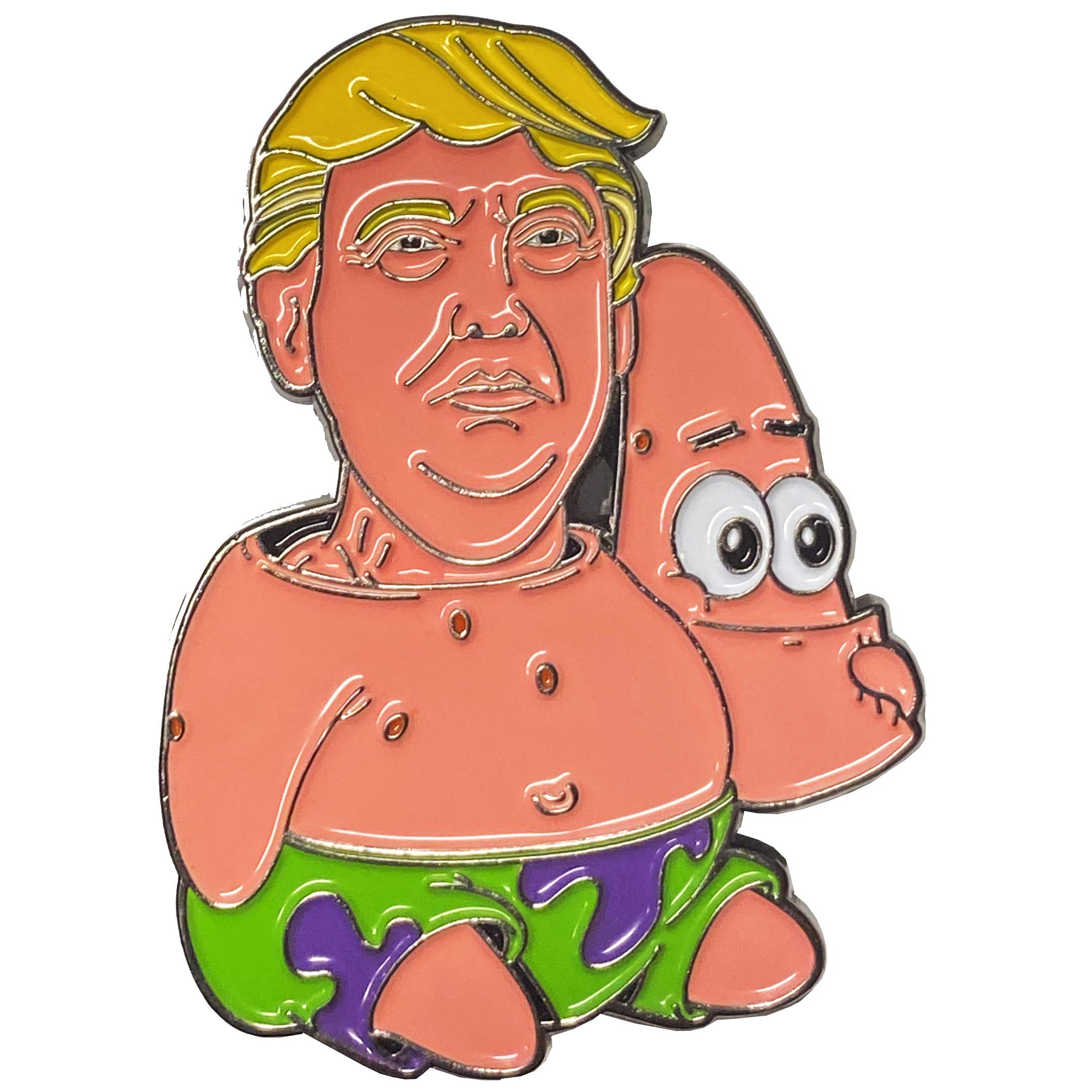 DD-022 Patrick Trump Pin - SpongeBob SquarePants Inspired Donald J. Trump Collectible Badge - Perfect for Political Satire Fans, Cosplay & Pop Culture Enthusiasts