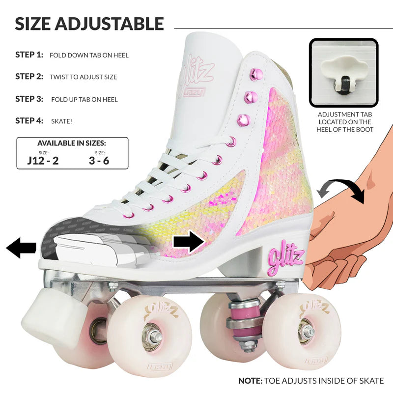 GLITZ Adjustable Roller Skates for Women & Men - Comfortable Quad Roller Skates for Indoor & Outdoor Use - Perfect for Rink, Park, and Street Skating