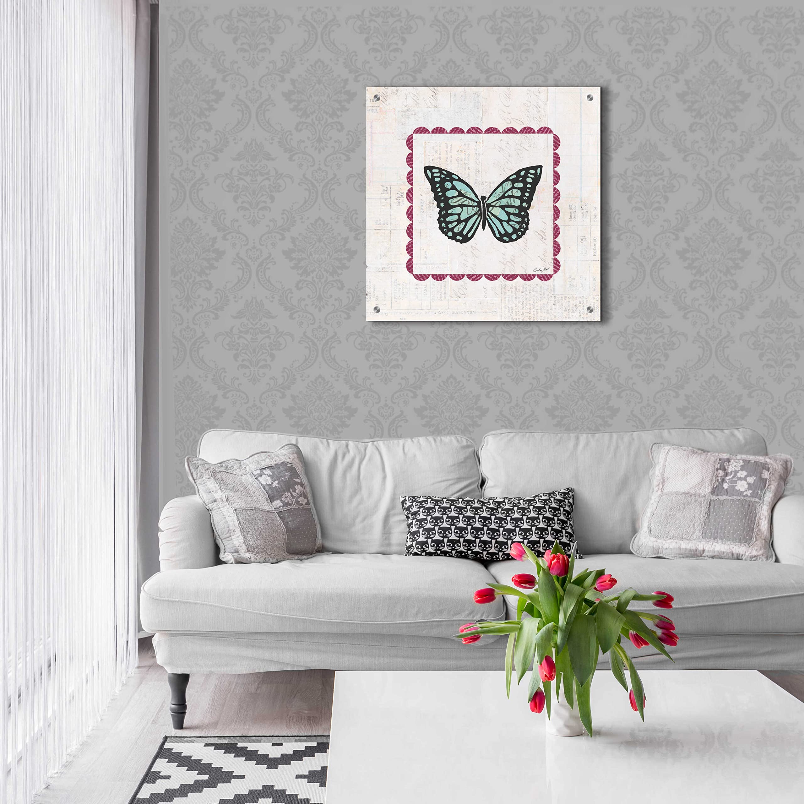 Courtney Prahl Butterfly Stamp Bright Acrylic Glass Wall Art - 24x24 Inches Modern Home Decor for Living Room, Bedroom & Office