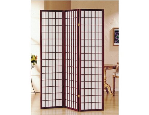 3 Panel Cherry Finish Room Divider Shoji Screen - Elegant Japanese Style Folding Partition for Home, Office & Event Decor