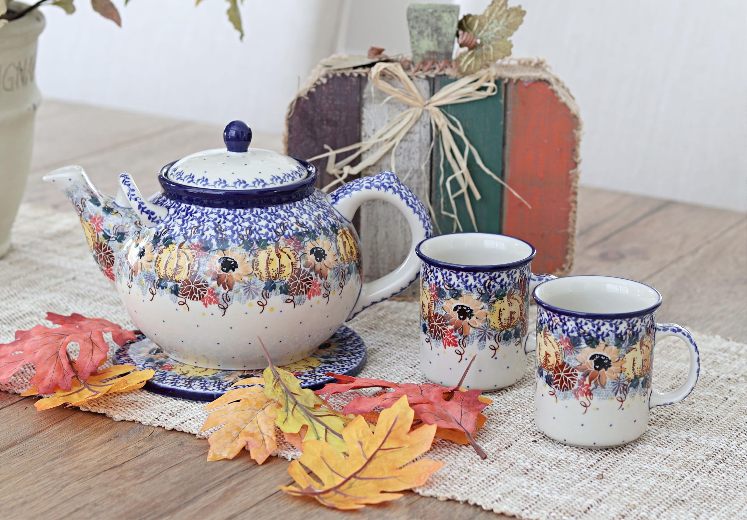 Blue Rose Polish Pottery Harvest Bounty Small Coffee Mug - Handmade Ceramic Tea Cup for Home, Office & Gifts - Perfect for Morning Coffee, Afternoon Tea or Decor